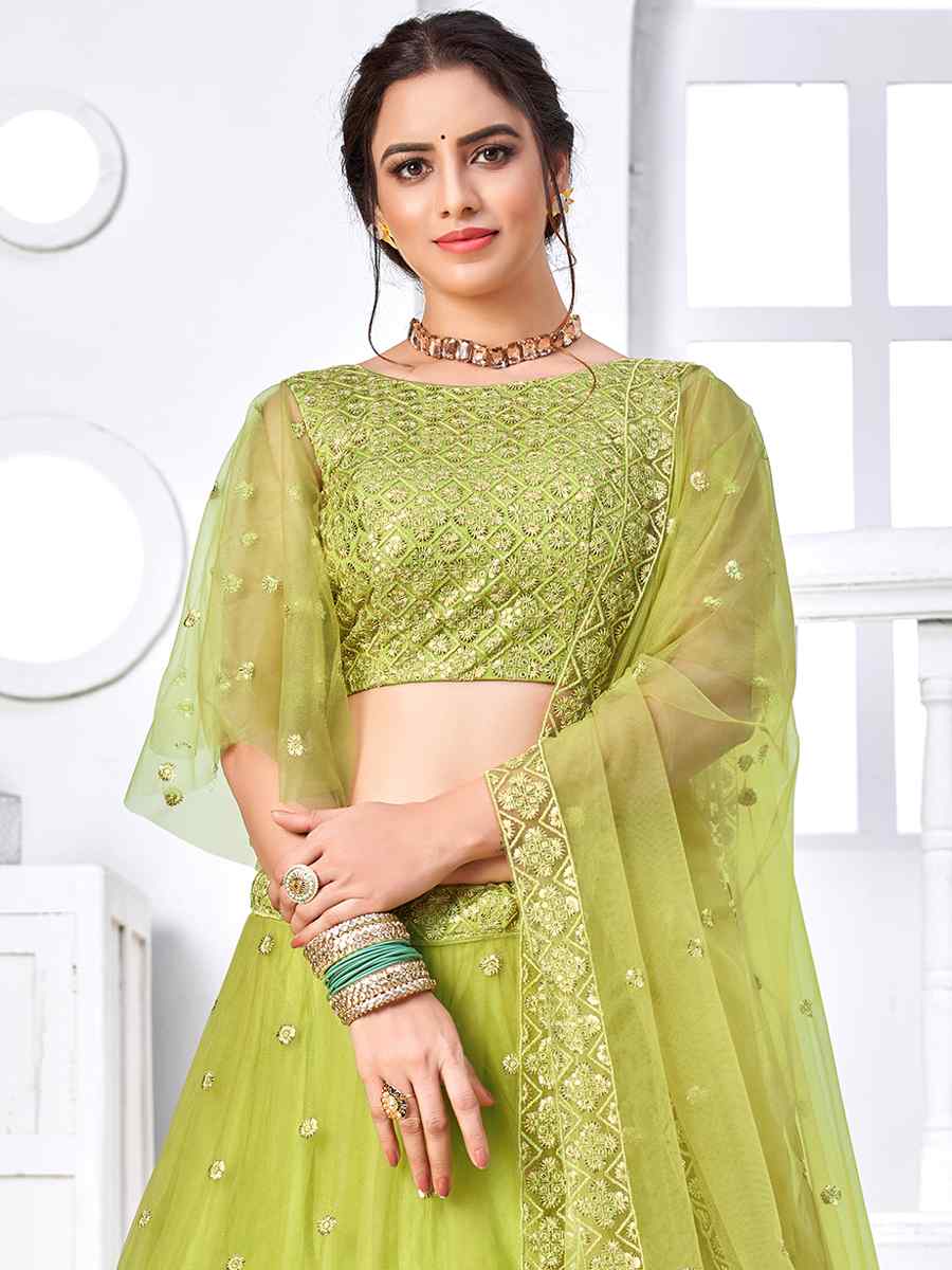 Green Net Embroidered Festival Reception Circular Lehenga Choli