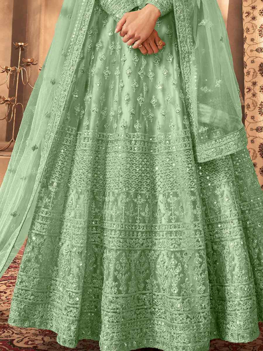 Green Net Embroidered Festival Wedding Anarkali Salwar Kameez