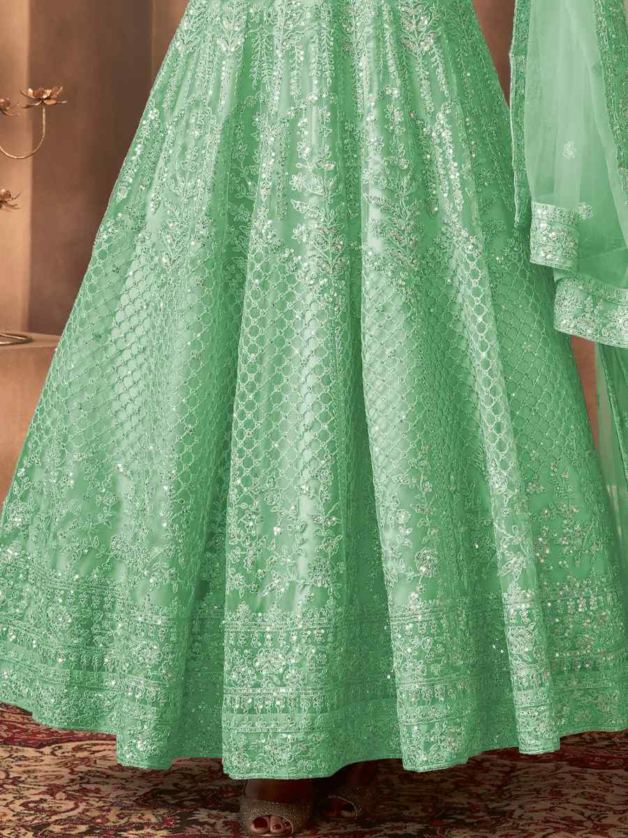 Green Net Embroidered Festival Wedding Anarkali Salwar Kameez