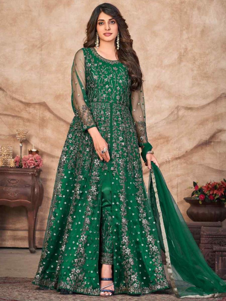 Green Net Embroidered Party Wedding Lawn Salwar Kameez