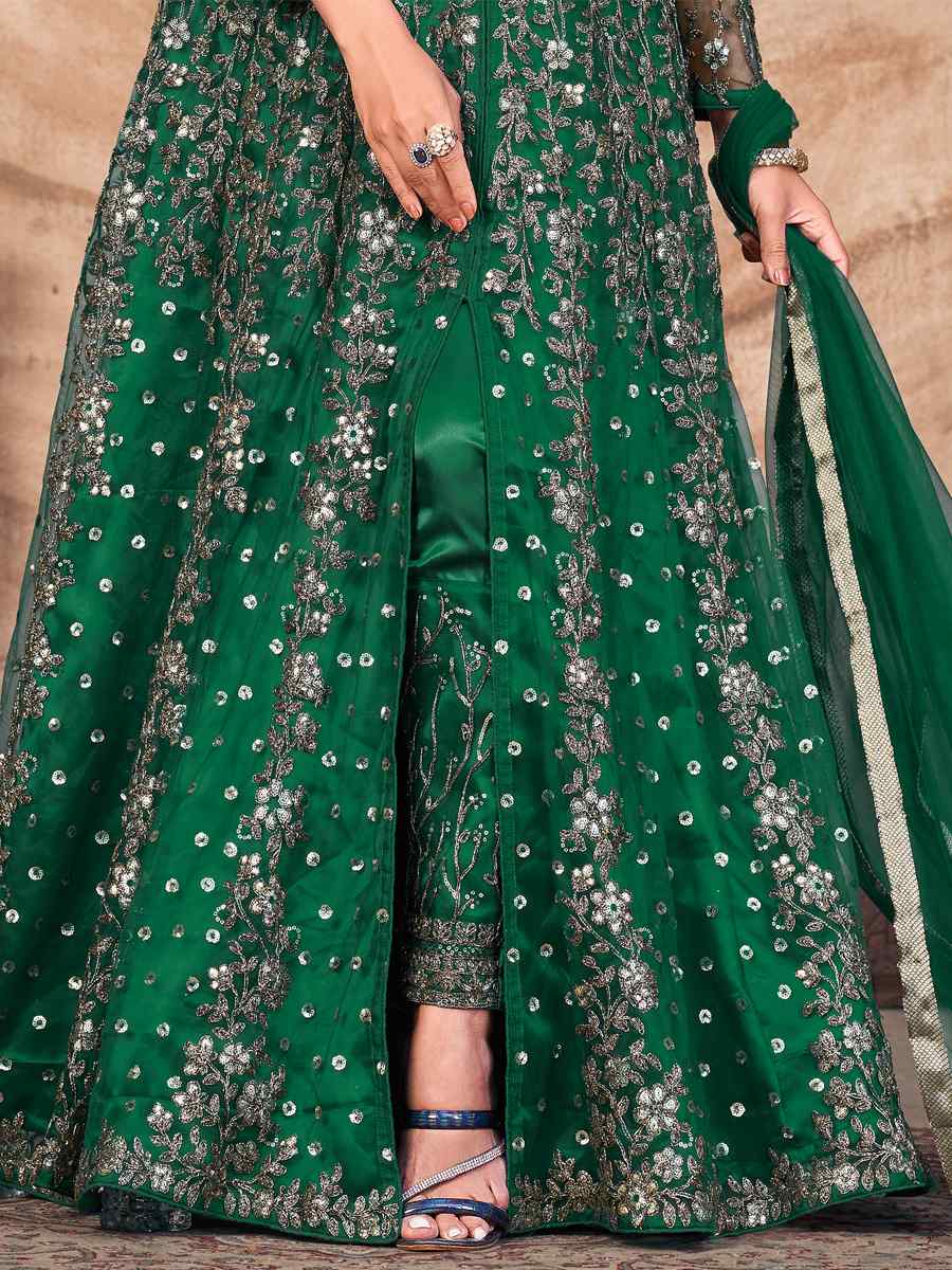 Green Net Embroidered Party Wedding Lawn Salwar Kameez