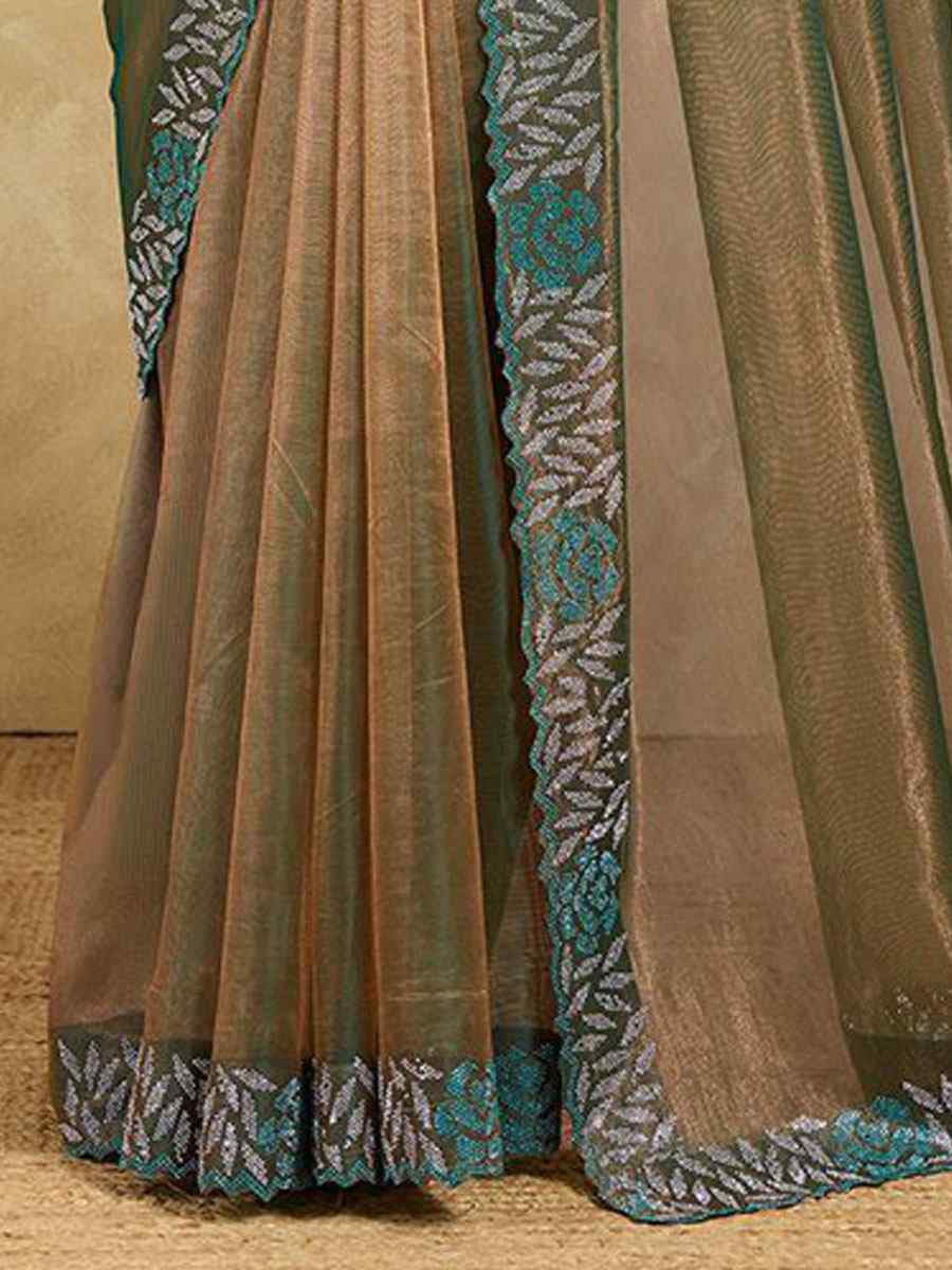 Green Net Stone Embroidery Festival Wedding Fancy Classic Heavy Border Saree