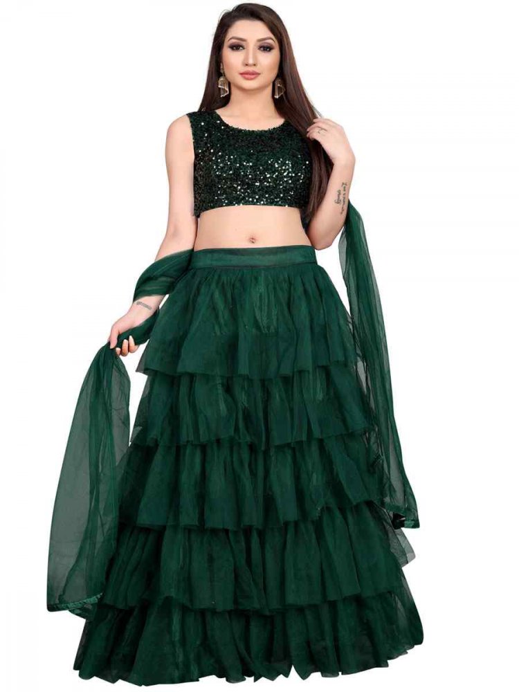 Green Nylon Net Embroidered Reception Wedding Circular Lehenga Choli