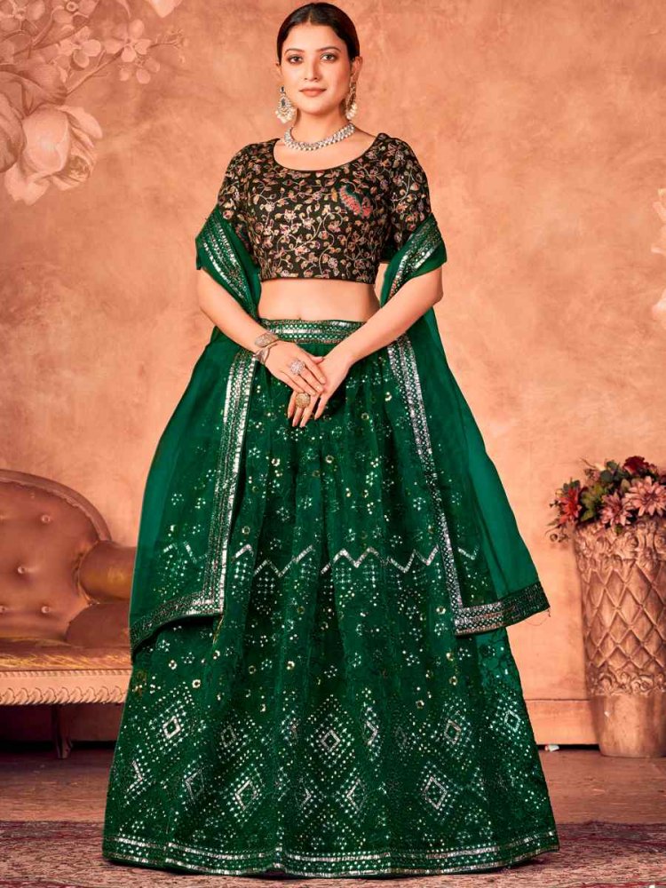 Green Organza Embroidered Festival Party Wear Circular Lehenga Choli