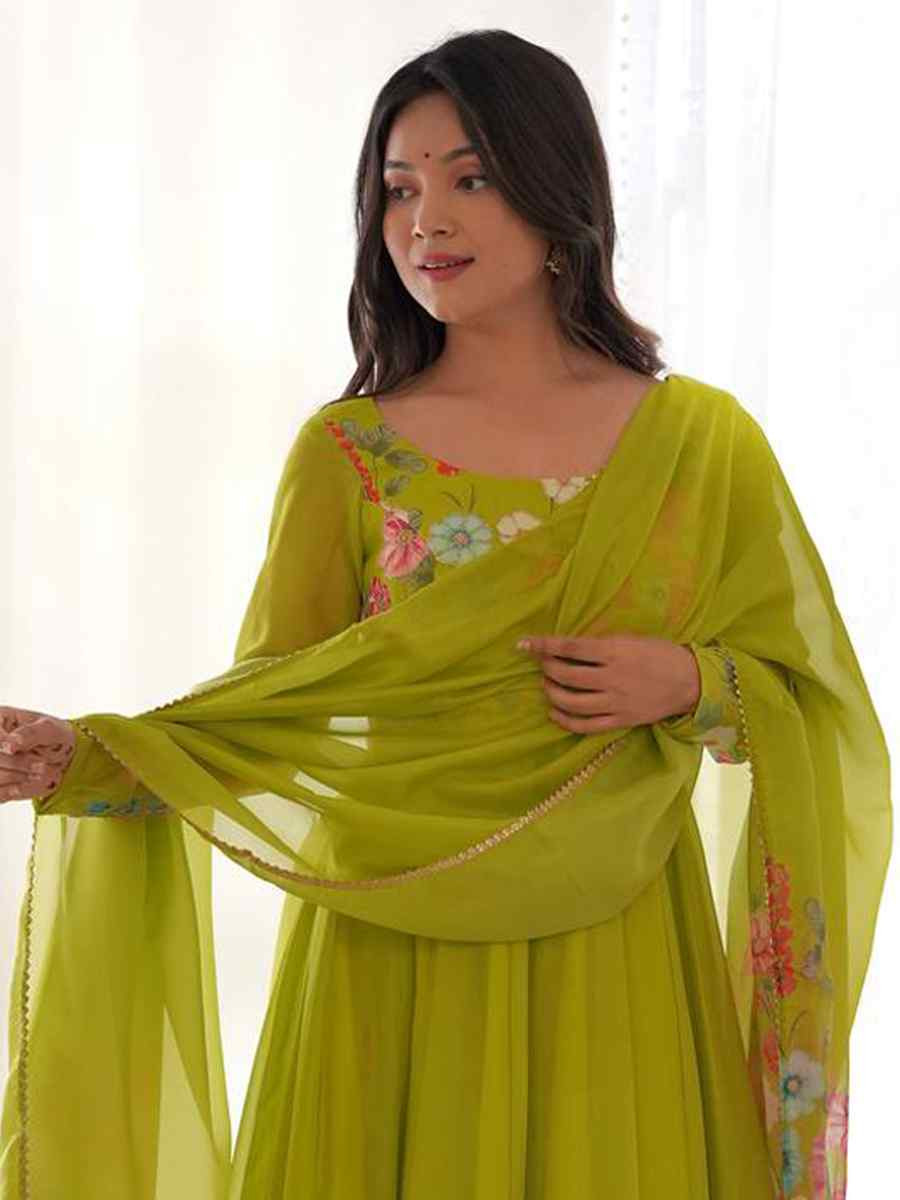 Green Organza Floral Printed Embroidery Party Wedding Festival Casual Ready Anarkali Salwar Kameez
