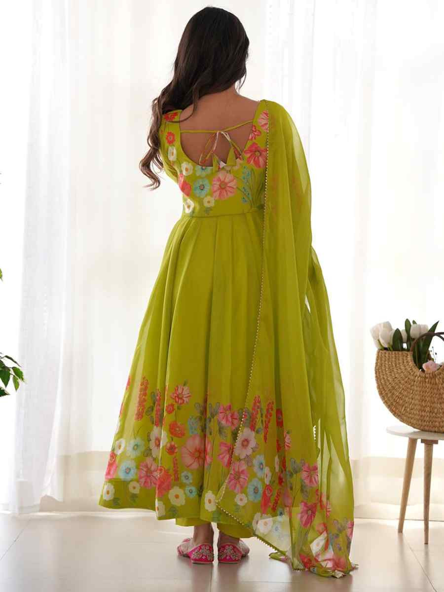 Green Organza Floral Printed Embroidery Party Wedding Festival Casual Ready Anarkali Salwar Kameez