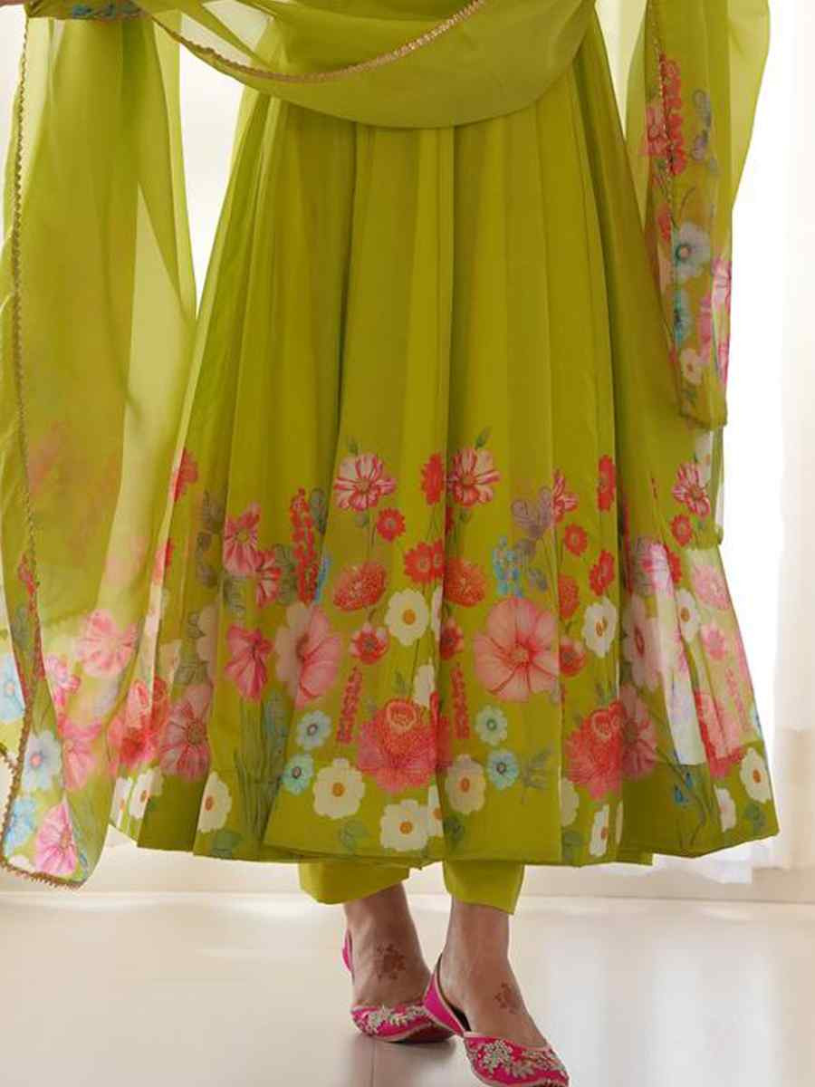 Green Organza Floral Printed Embroidery Party Wedding Festival Casual Ready Anarkali Salwar Kameez