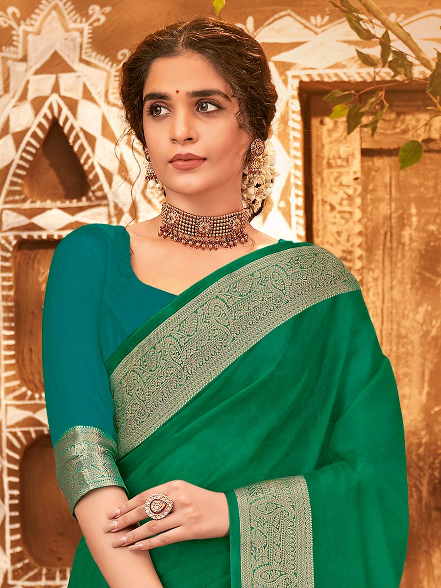 Green Organza Handwoven Festival Saree