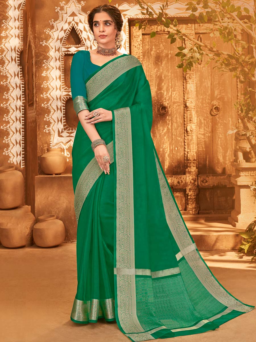 Green Organza Handwoven Festival Saree