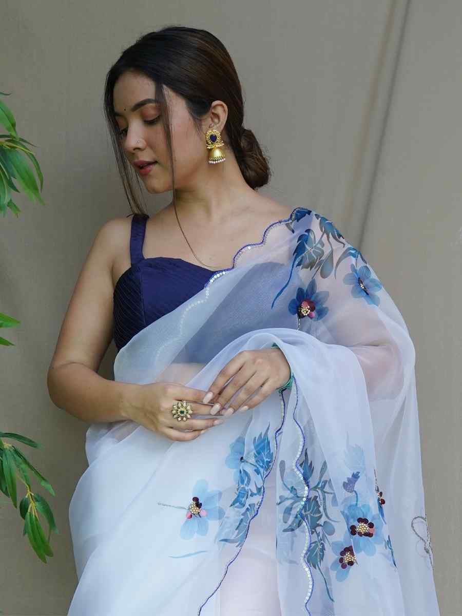 Green Organza Handwoven Party Festival Classic Style Saree