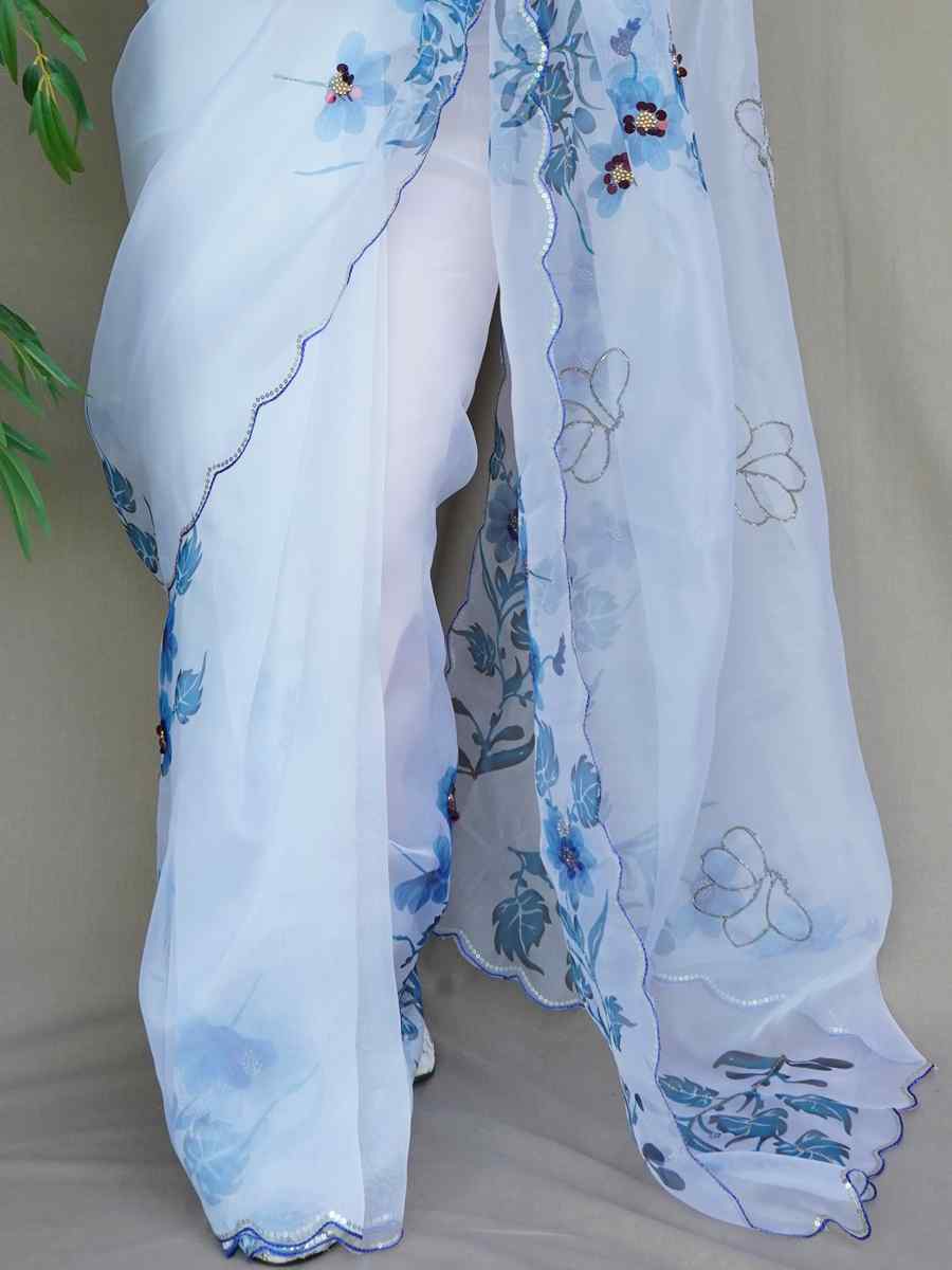 Green Organza Handwoven Party Festival Classic Style Saree