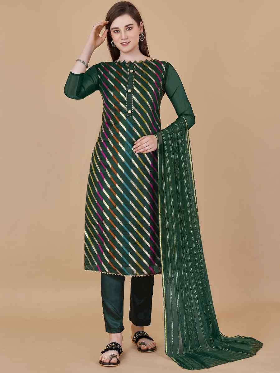 Green Organza Jacquard Santoon Nazneen Handwoven Casual Festival Pant Salwar Kameez