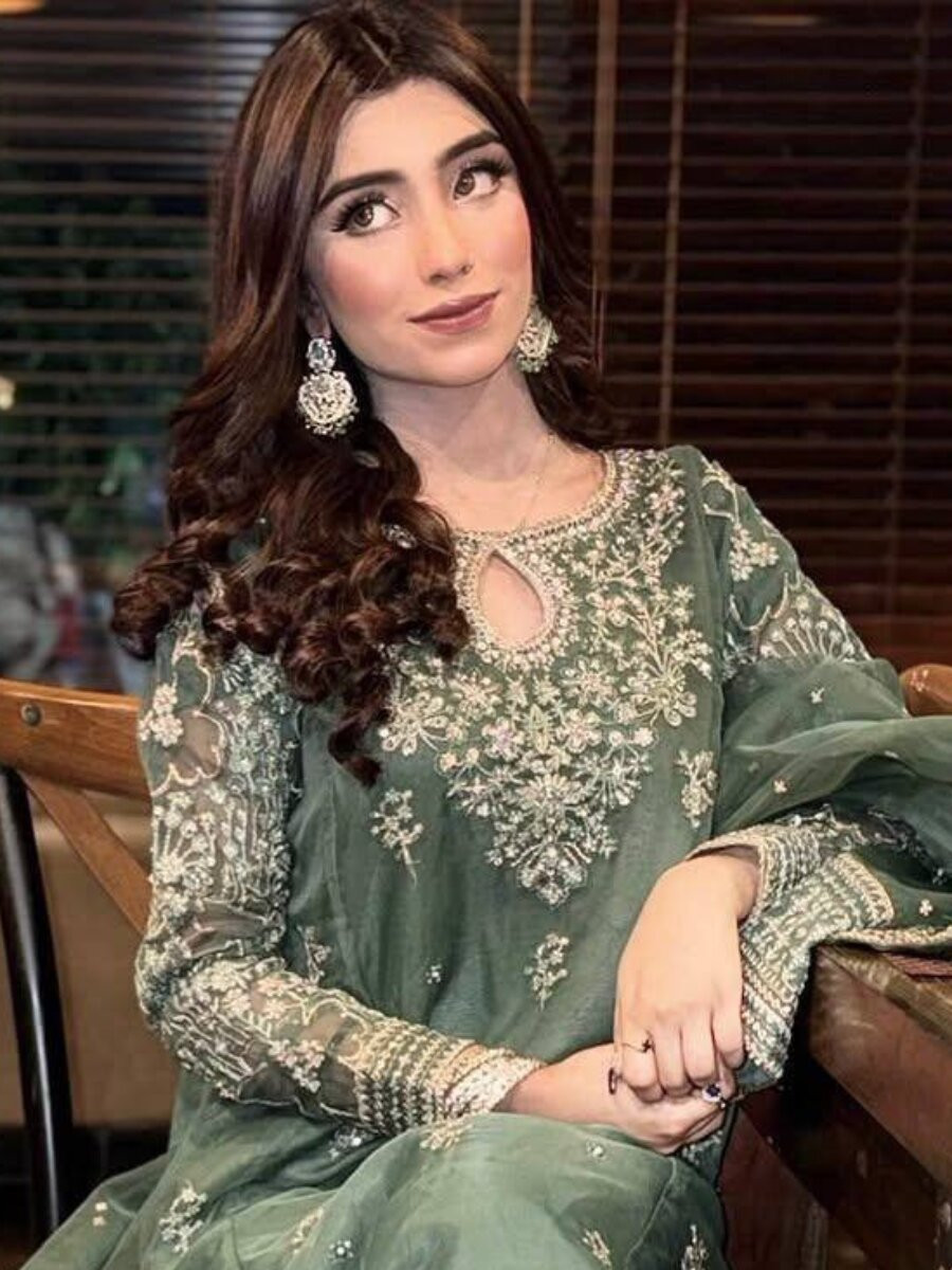 Green Organza silk Embroidery Zari Sequins Wedding Party Festival Casual Ready Palazzo Pant Salwar Kameez