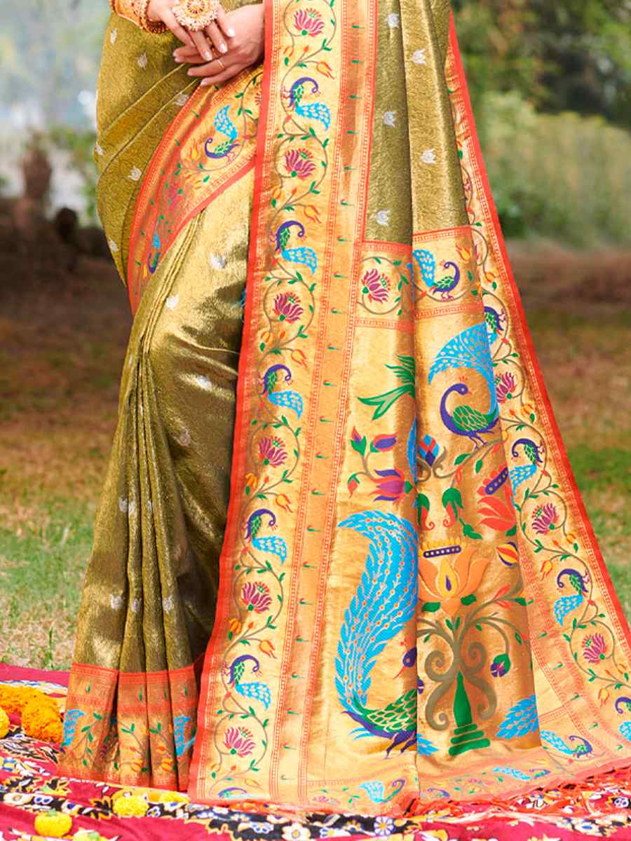 Green Paithani Silk Handwoven Festival Wedding Heavy Border Saree