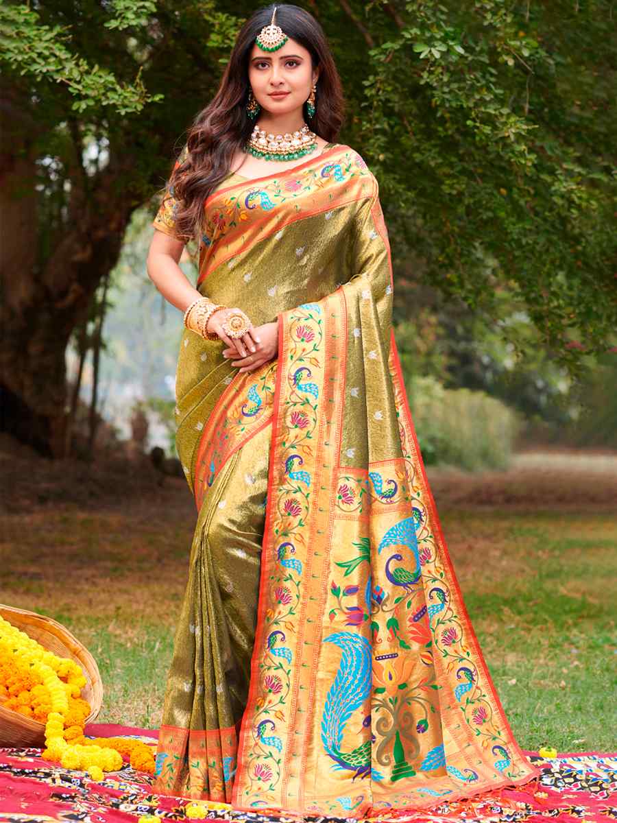 Green Paithani Silk Handwoven Festival Wedding Heavy Border Saree