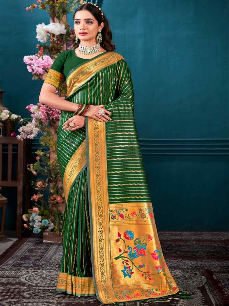 Green Paithani Silk Handwoven Wedding Festival Heavy Border Saree