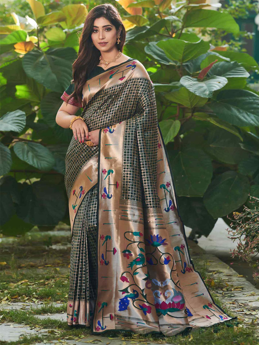 Green Paithani Silk Handwoven Wedding Festival Heavy Border Saree