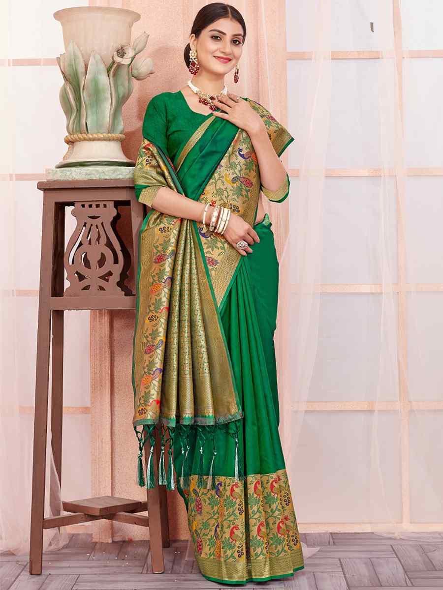 Green Paithani Silk Handwoven Wedding Festival Heavy Border Saree