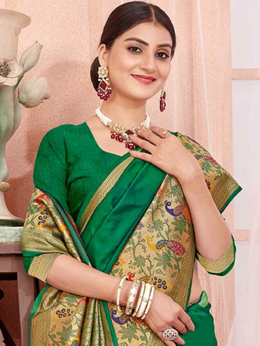 Green Paithani Silk Handwoven Wedding Festival Heavy Border Saree