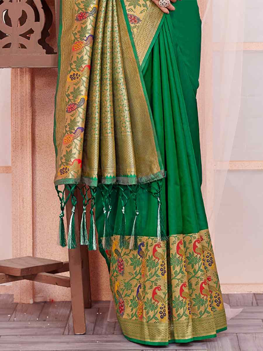 Green Paithani Silk Handwoven Wedding Festival Heavy Border Saree