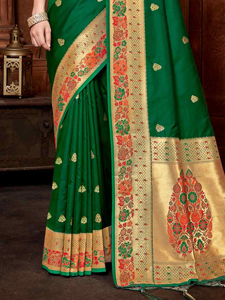 Green Paithani Silk Handwoven Wedding Festival Heavy Border Saree