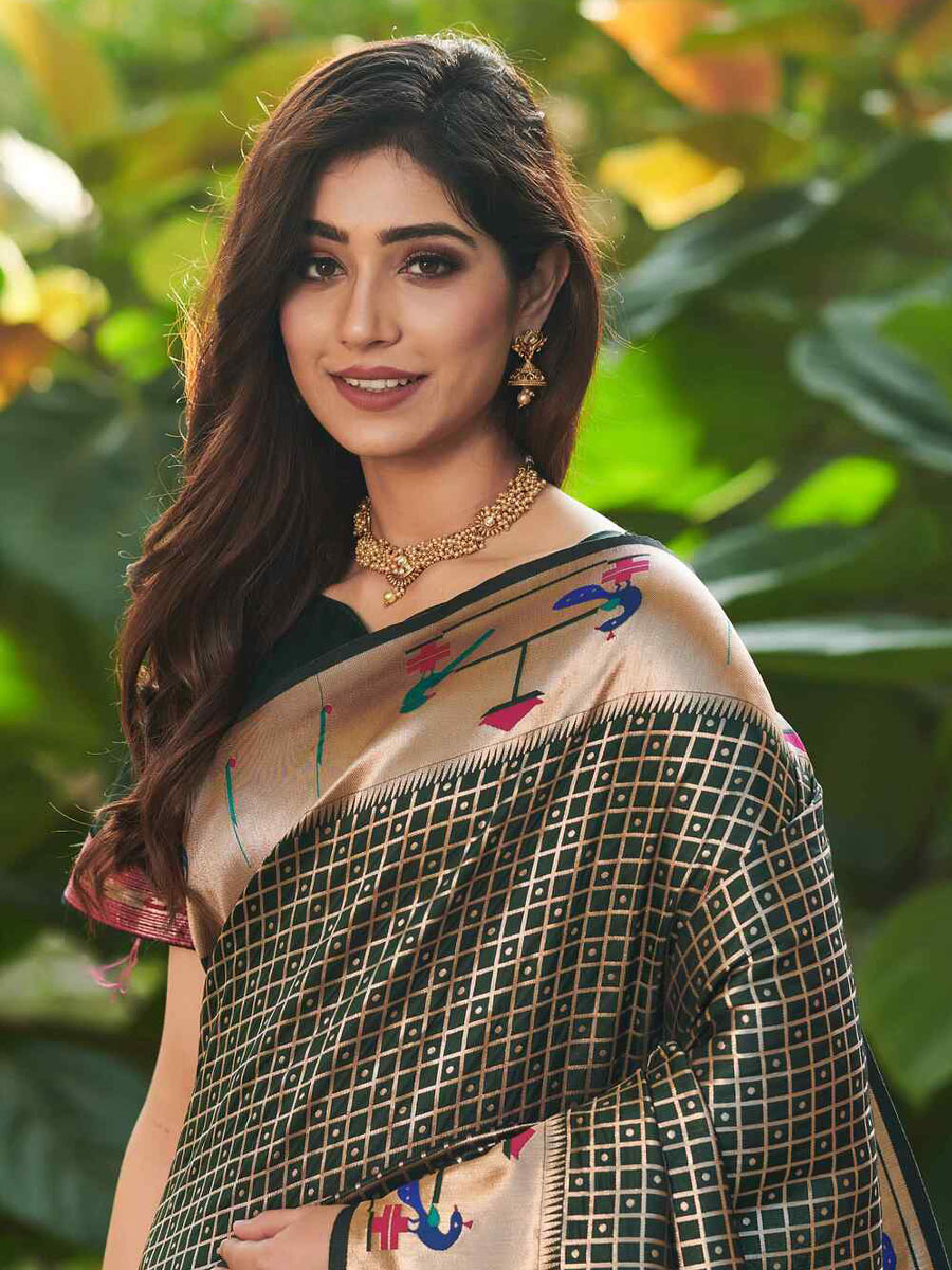 Green Paithani Silk Handwoven Wedding Festival Heavy Border Saree