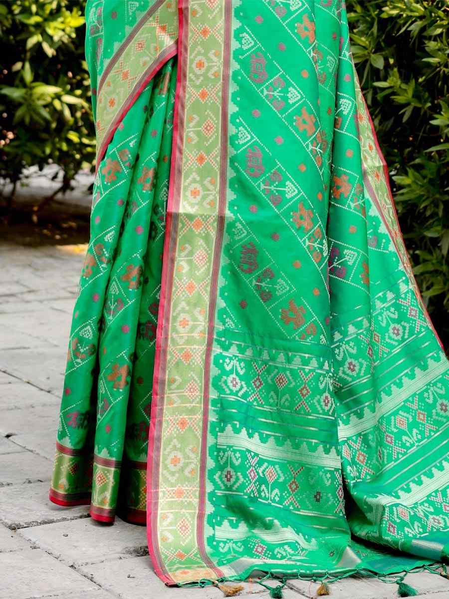 Green Patola Silk Handwoven Casual Festival Heavy Border Saree