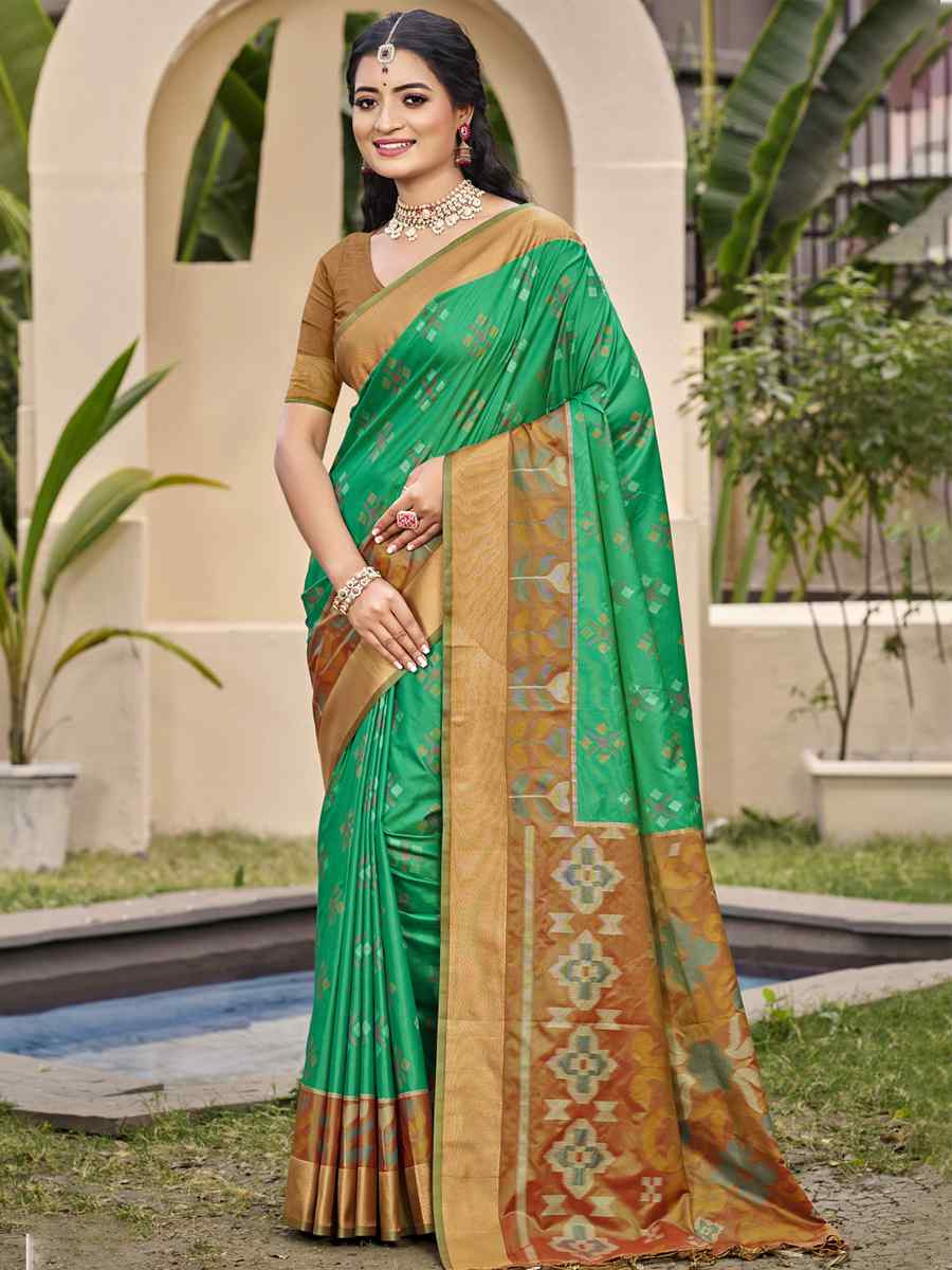 Green Pochampalli Silk Handwoven Festival Wedding Fancy Heavy Border Saree