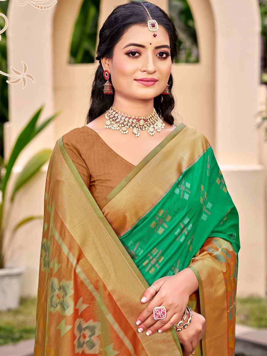 Green Pochampalli Silk Handwoven Festival Wedding Fancy Heavy Border Saree