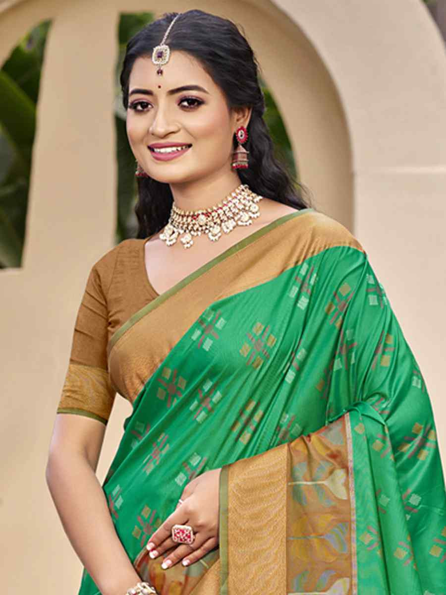 Green Pochampalli Silk Handwoven Festival Wedding Fancy Heavy Border Saree