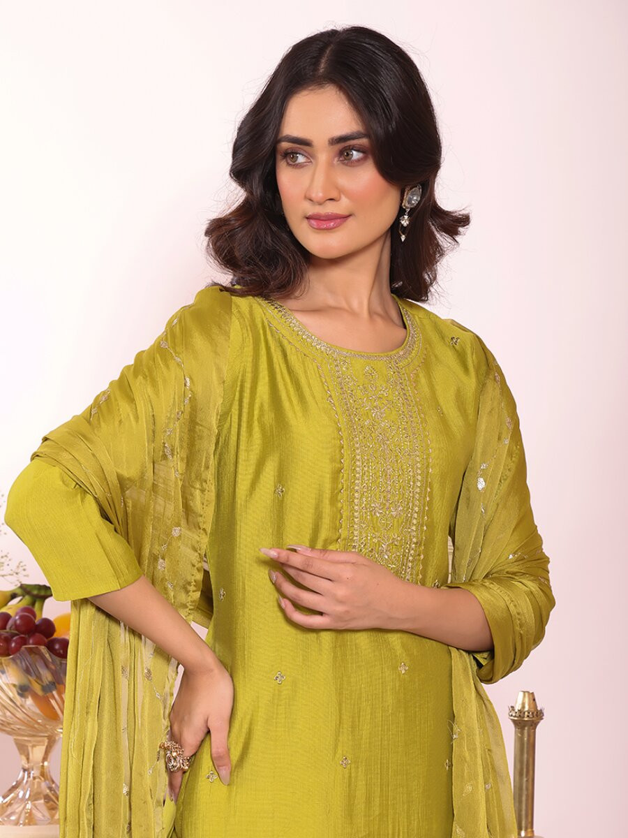 Green Poly Silk Embroidery Sequins Wedding Party Festival Casual Ready Pant Salwar Kameez