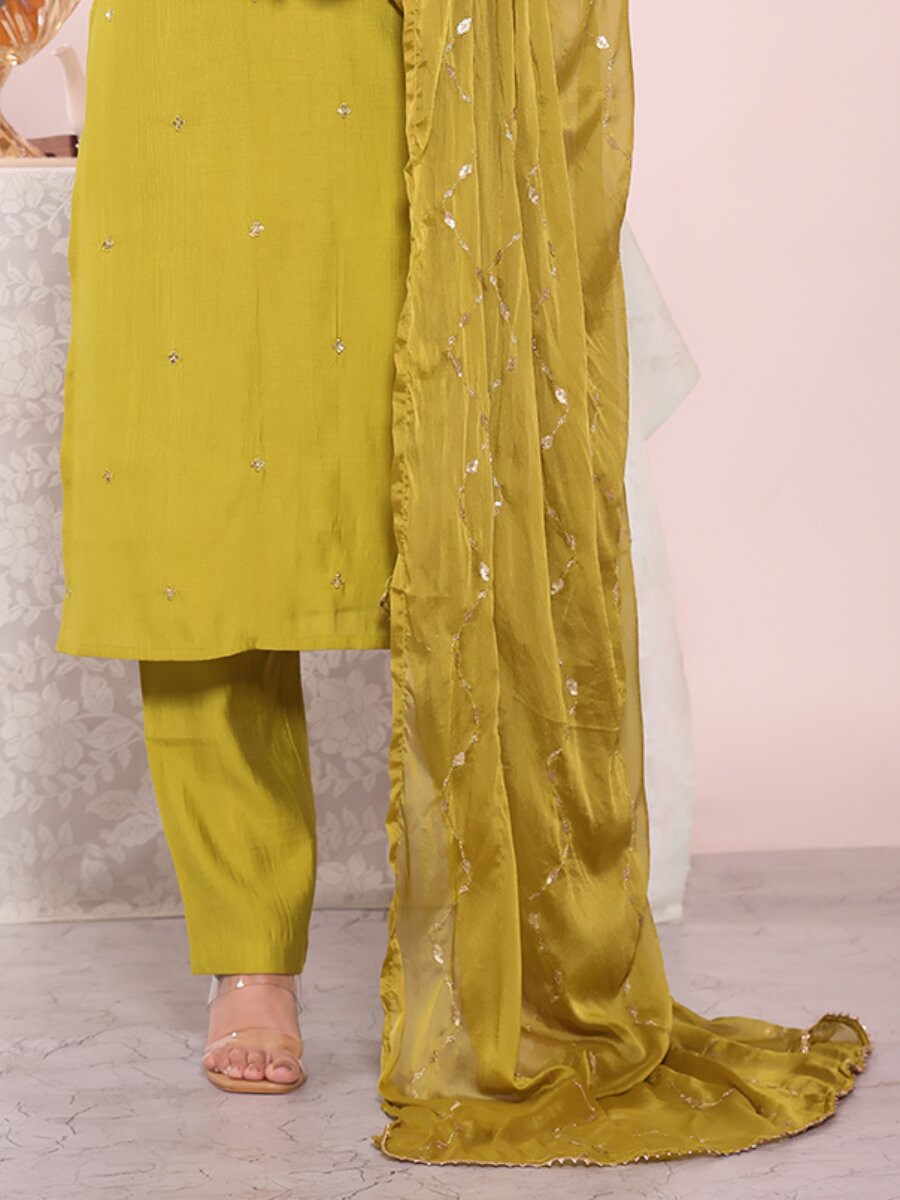 Green Poly Silk Embroidery Sequins Wedding Party Festival Casual Ready Pant Salwar Kameez