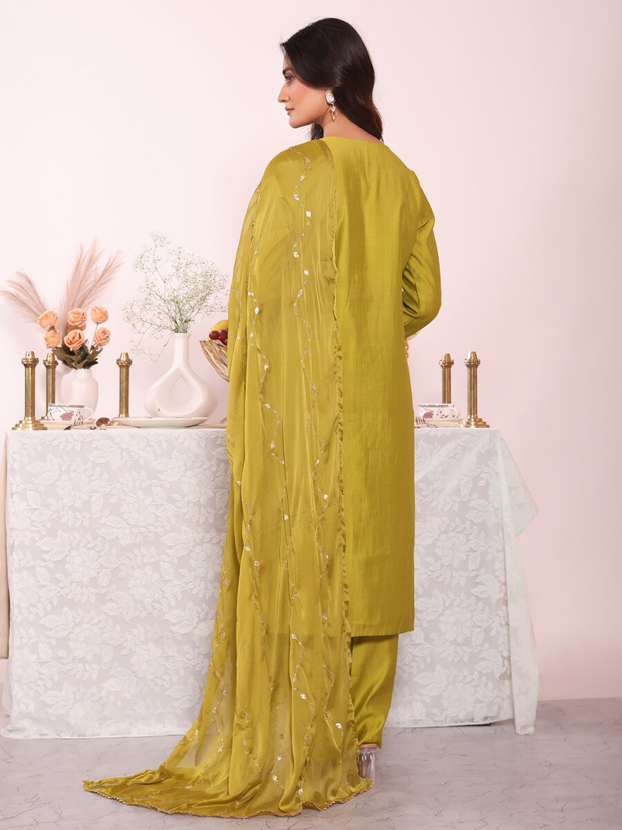 Green Poly Silk Embroidery Sequins Wedding Party Festival Casual Ready Pant Salwar Kameez