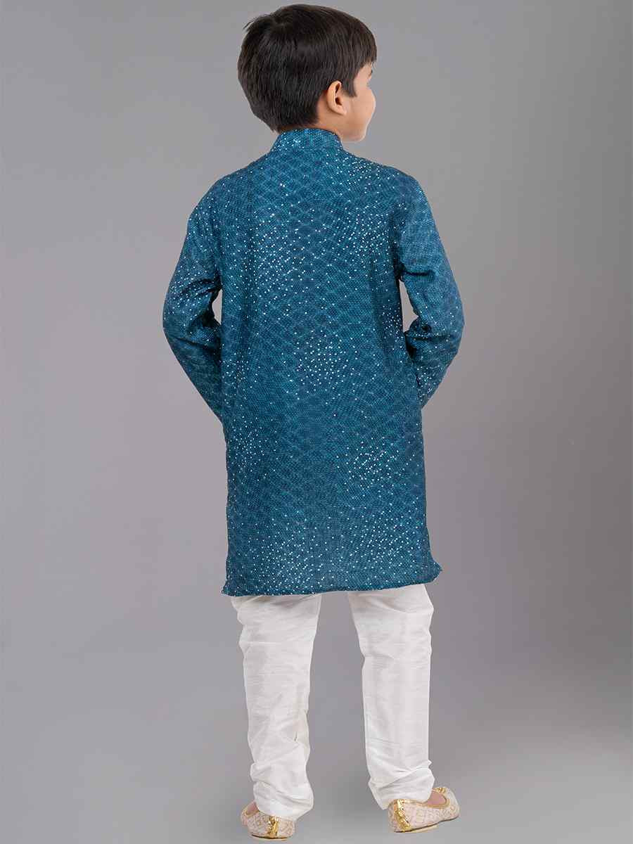 Green Polyester Mono Embroidered Festival Traditional Kurta Pyjama Boys Wear