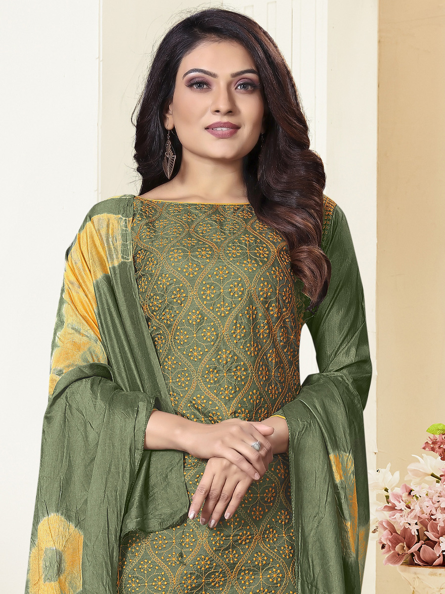 Green Prampara Silk Printed Casual Festival Pant Salwar Kameez
