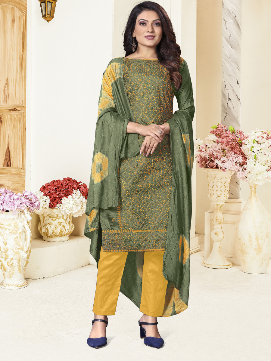 Green Prampara Silk Printed Casual Festival Pant Salwar Kameez