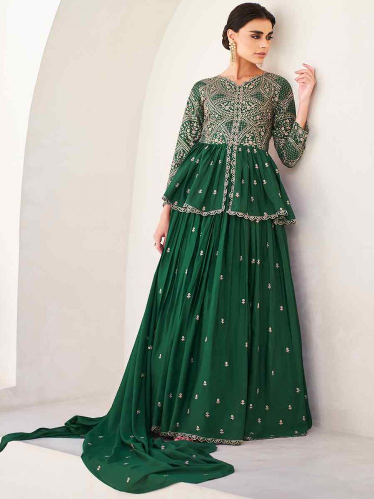Green Premium Chinon Silk Embroidered Festival Wedding Kurti Lehenga Choli