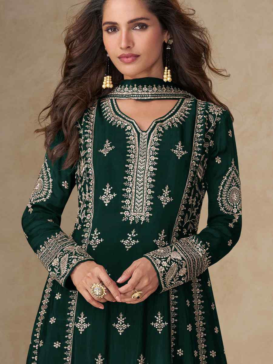 Green Premium Chinon Silk Embroidery Party Wedding Festival Casual Ready Pant Salwar Kameez