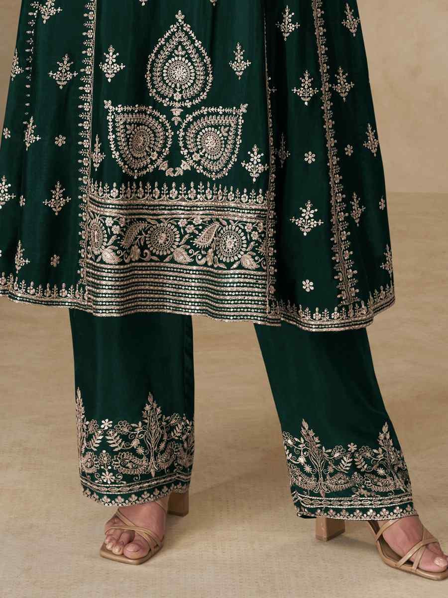 Green Premium Chinon Silk Embroidery Party Wedding Festival Casual Ready Pant Salwar Kameez