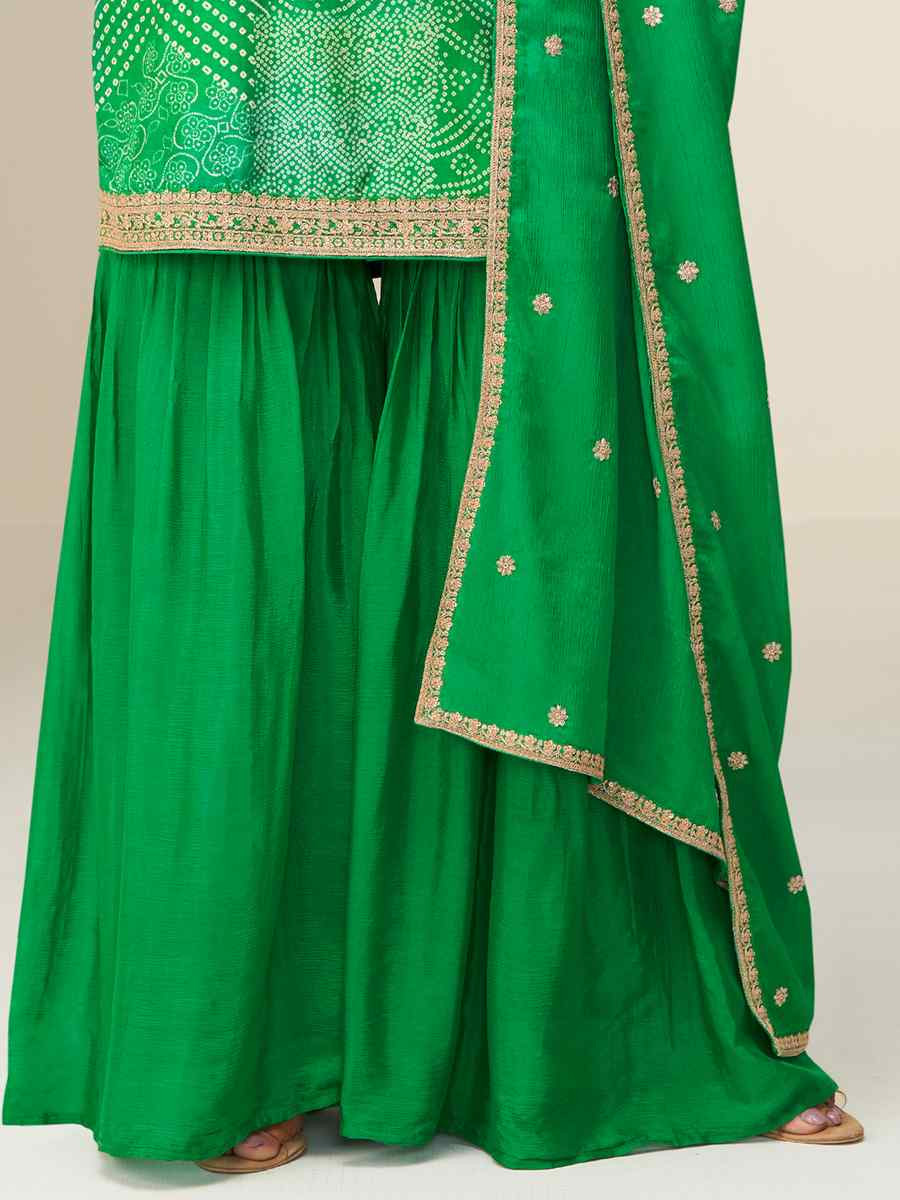 Green Premium Chinon Silk Embroidery Party Wedding Festival Casual Ready Sharara Pant Salwar Kameez