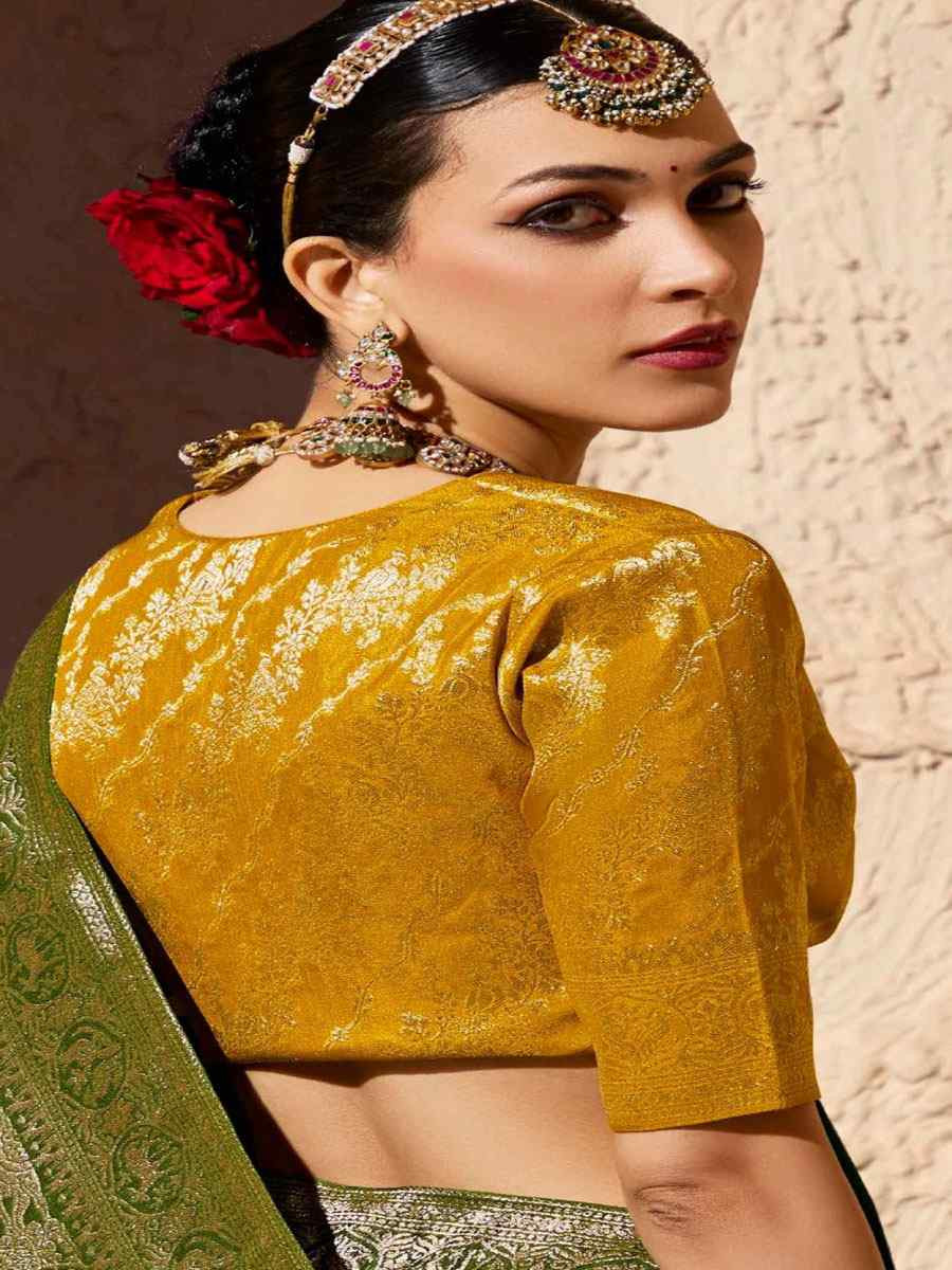 Green Premium Crepe Georgette Handwoven Traditional Bridal Reception Festival Wedding Fancy Heavy Border Saree