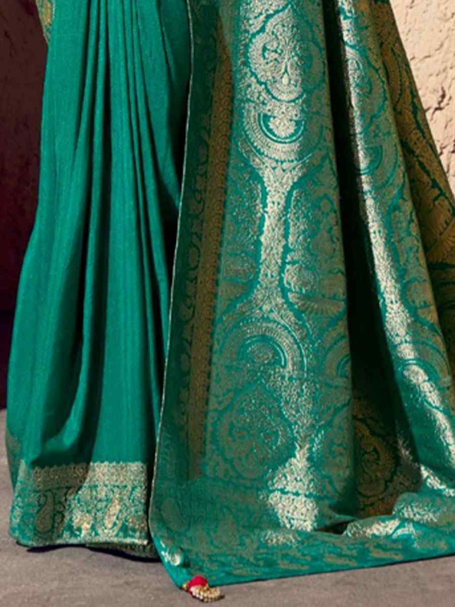 Green Premium Crepe Georgette Handwoven Traditional Bridal Reception Festival Wedding Fancy Heavy Border Saree