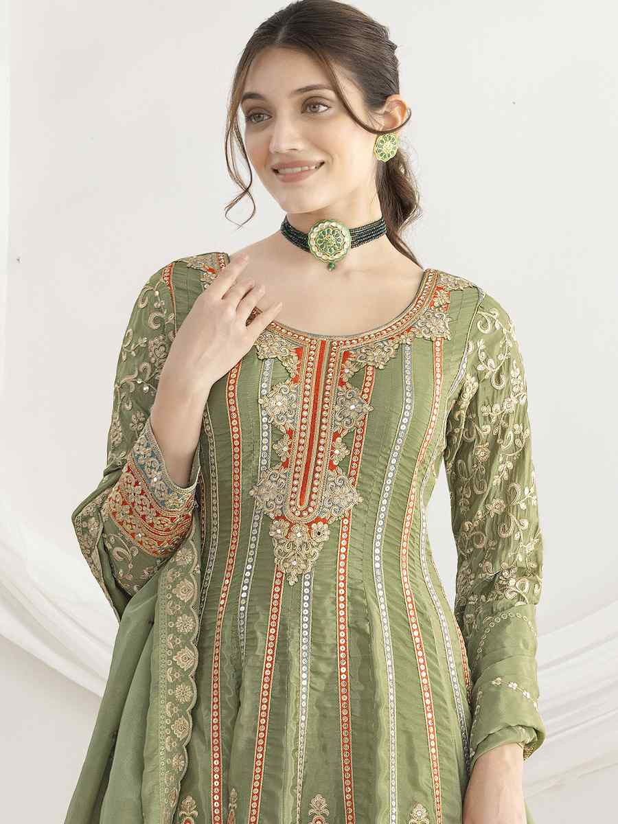 Green Premium Ho Silk Embroidery Party Wedding Festival Casual Ready Anarkali Salwar Kameez