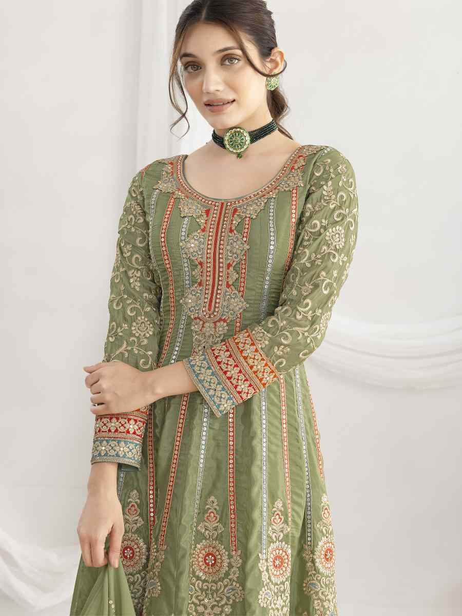 Green Premium Ho Silk Embroidery Party Wedding Festival Casual Ready Anarkali Salwar Kameez