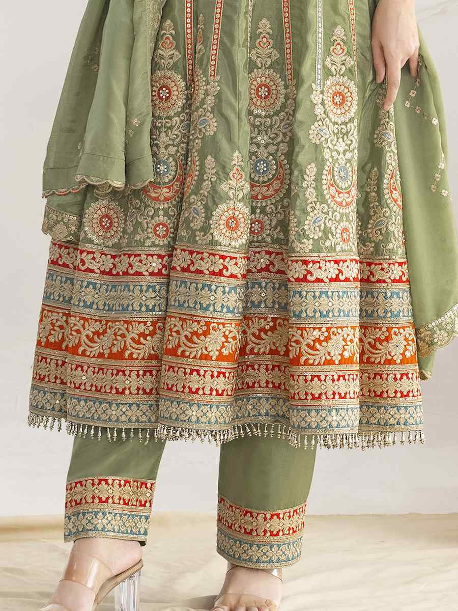 Green Premium Ho Silk Embroidery Party Wedding Festival Casual Ready Anarkali Salwar Kameez