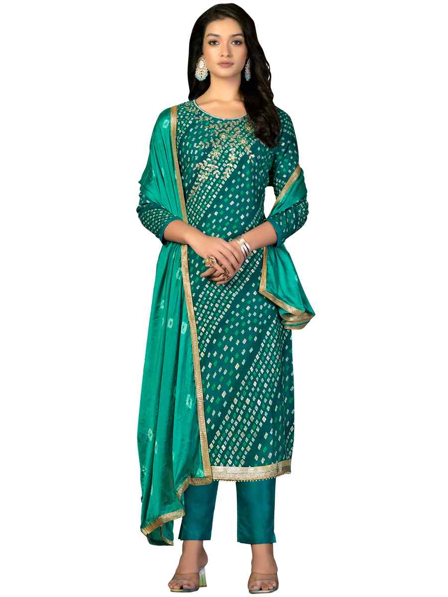 Green Premium Jam Cotton Printed Casual Festival Pant Salwar Kameez