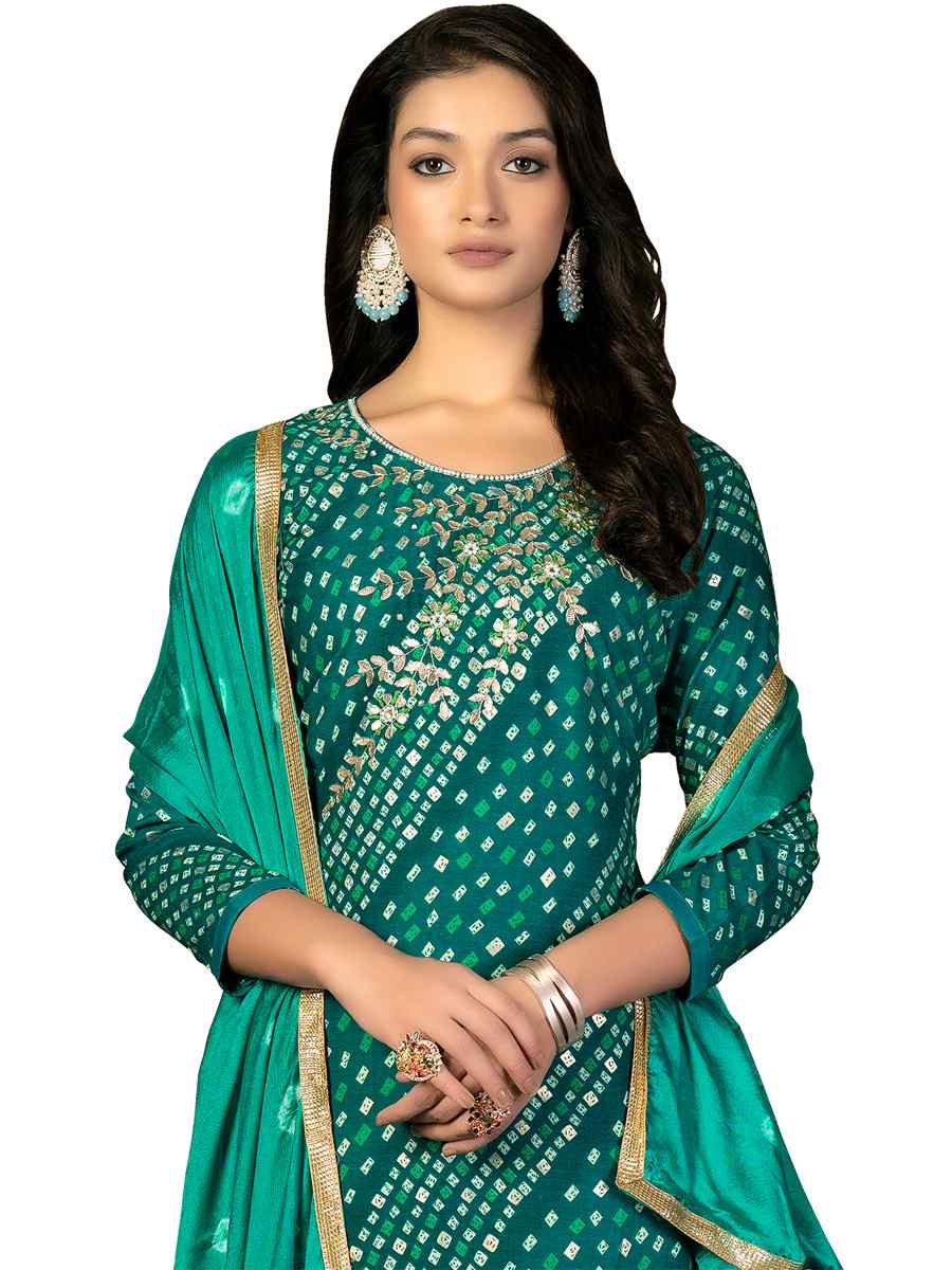 Green Premium Jam Cotton Printed Casual Festival Pant Salwar Kameez