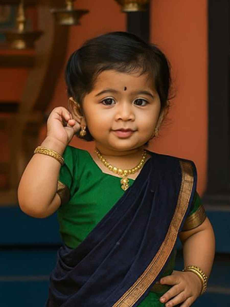 Green Premium Lichi Silk Brocade Kids Wear Wedding Festival Lehengas Girls Wear