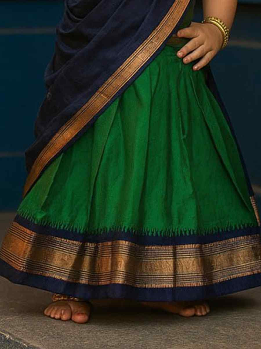 Green Premium Lichi Silk Brocade Kids Wear Wedding Festival Lehengas Girls Wear