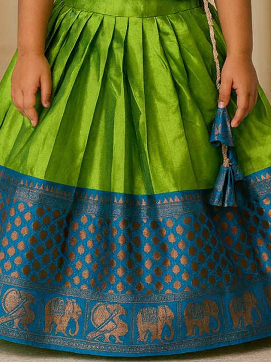 Green Premium Linen Brocade Kids Wear Wedding Festival Lehengas Girls Wear